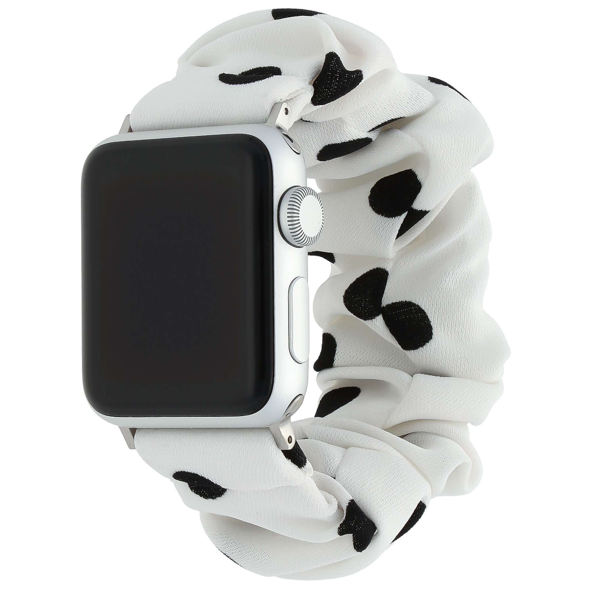 Apple Watch Nylon Scrunchie Strap - White With Black Polka Dots