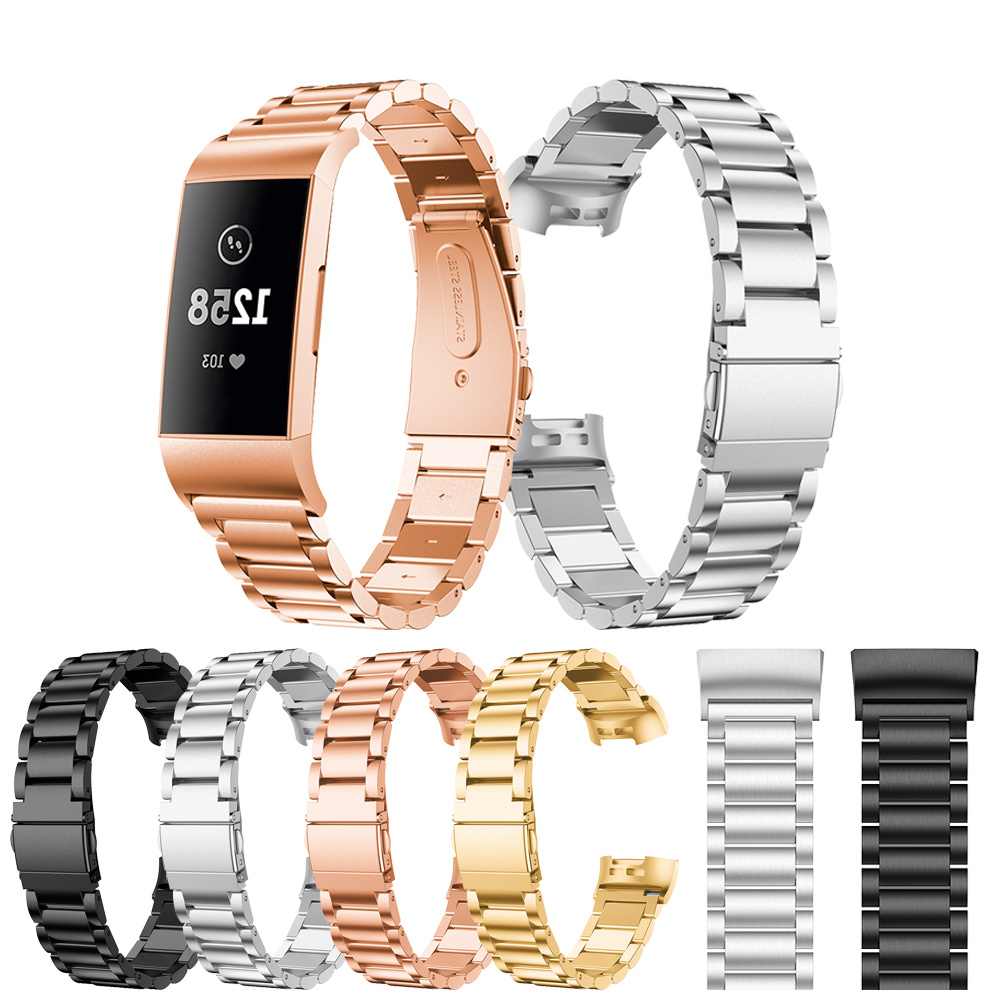 Fitbit Charge 3 &Amp; 4 Beads Steel Link Strap - Rose Gold