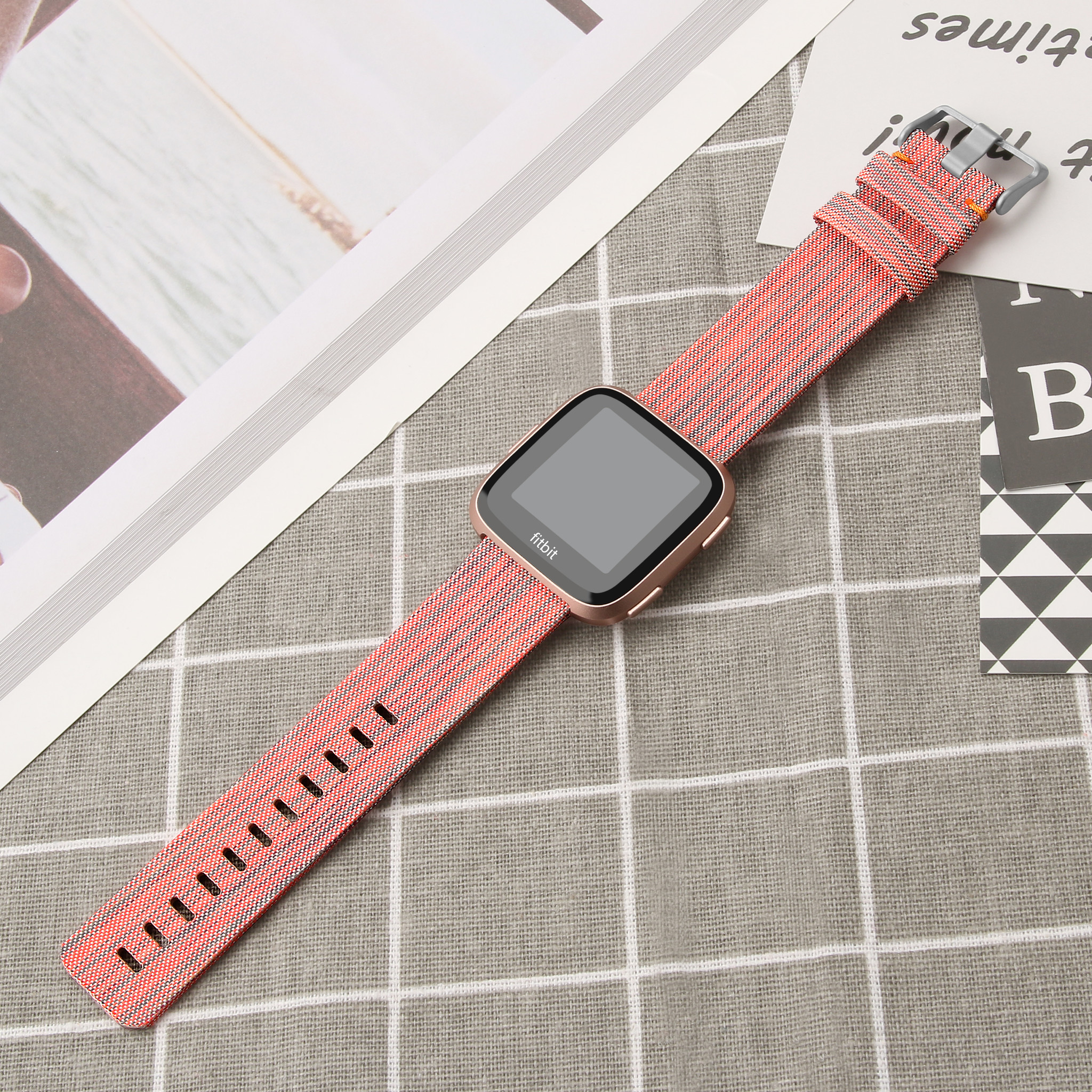 Fitbit Versa Nylon Buckle Strap - Orange Striped