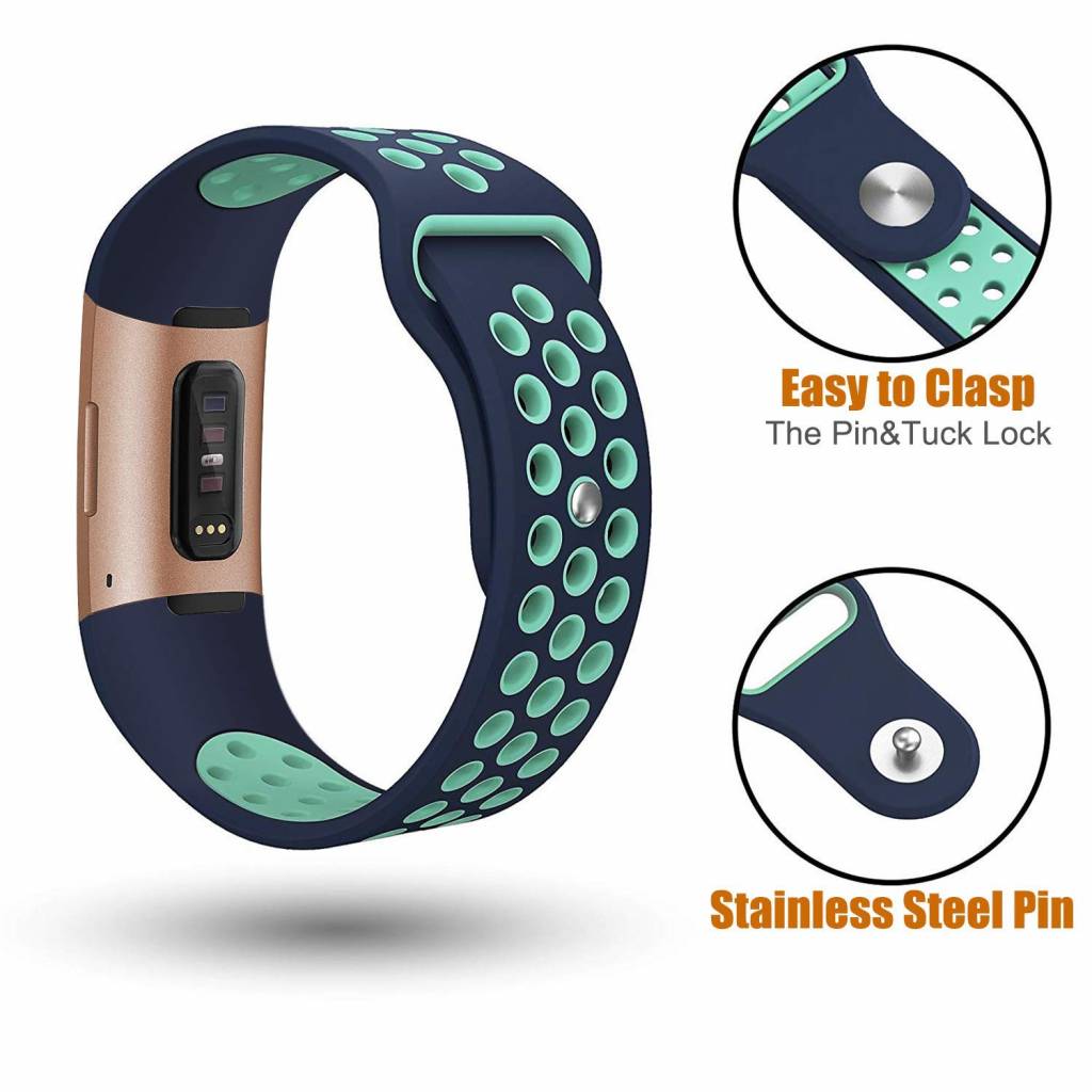 Fitbit Charge 3 &Amp; 4 Double Sport Strap - Dark Blue Light Blue