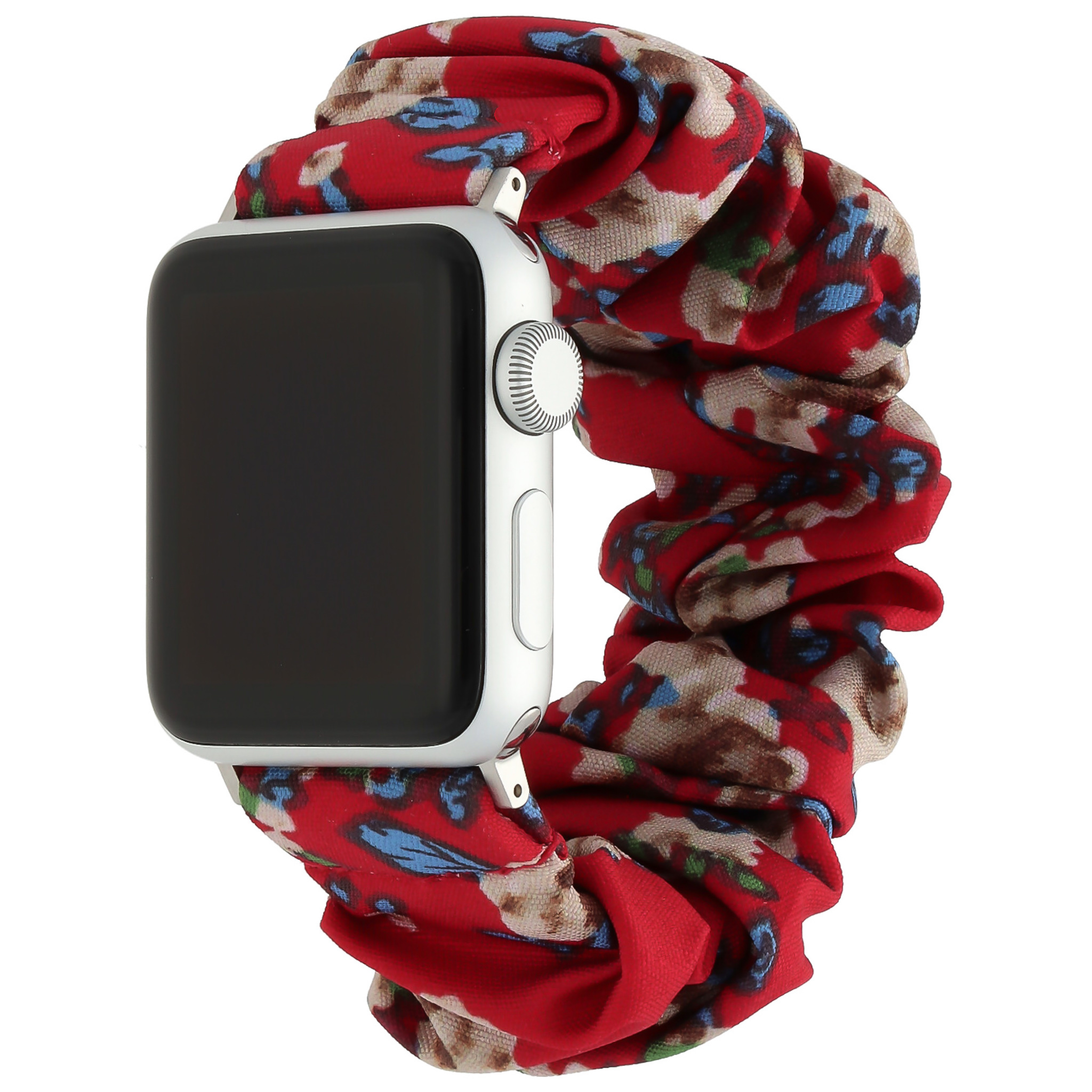 Apple Watch Nylon Scrunchie Strap - Red With Flowers